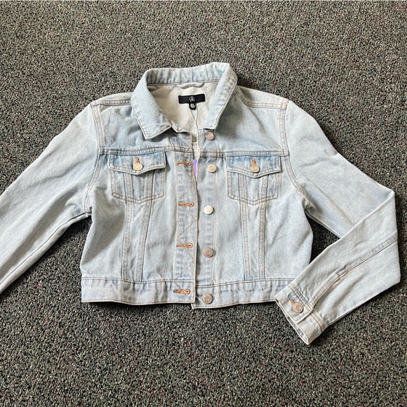 MISSGUIDED Light Wash Blue Jean Denim Lace Up Back Detail Cropped Jacket Sz S - Picture 13 of 16